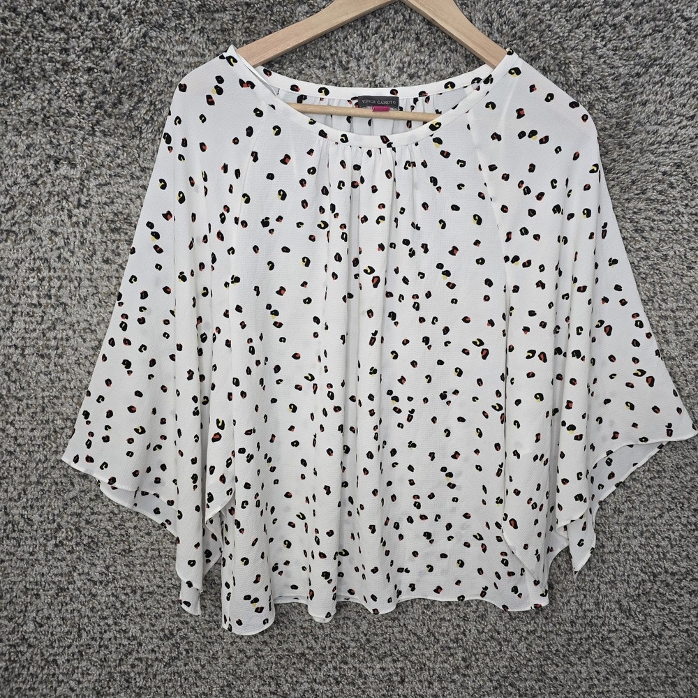 Vince Camuto Top Womens Small White‎ Sheer Animal Print Blouse Casual Ladies